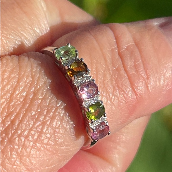 NWT Natural Tourmaline Gemstone Half Eternity Ring 925 Sterling Silver Size 8.5 - Picture 10 of 11